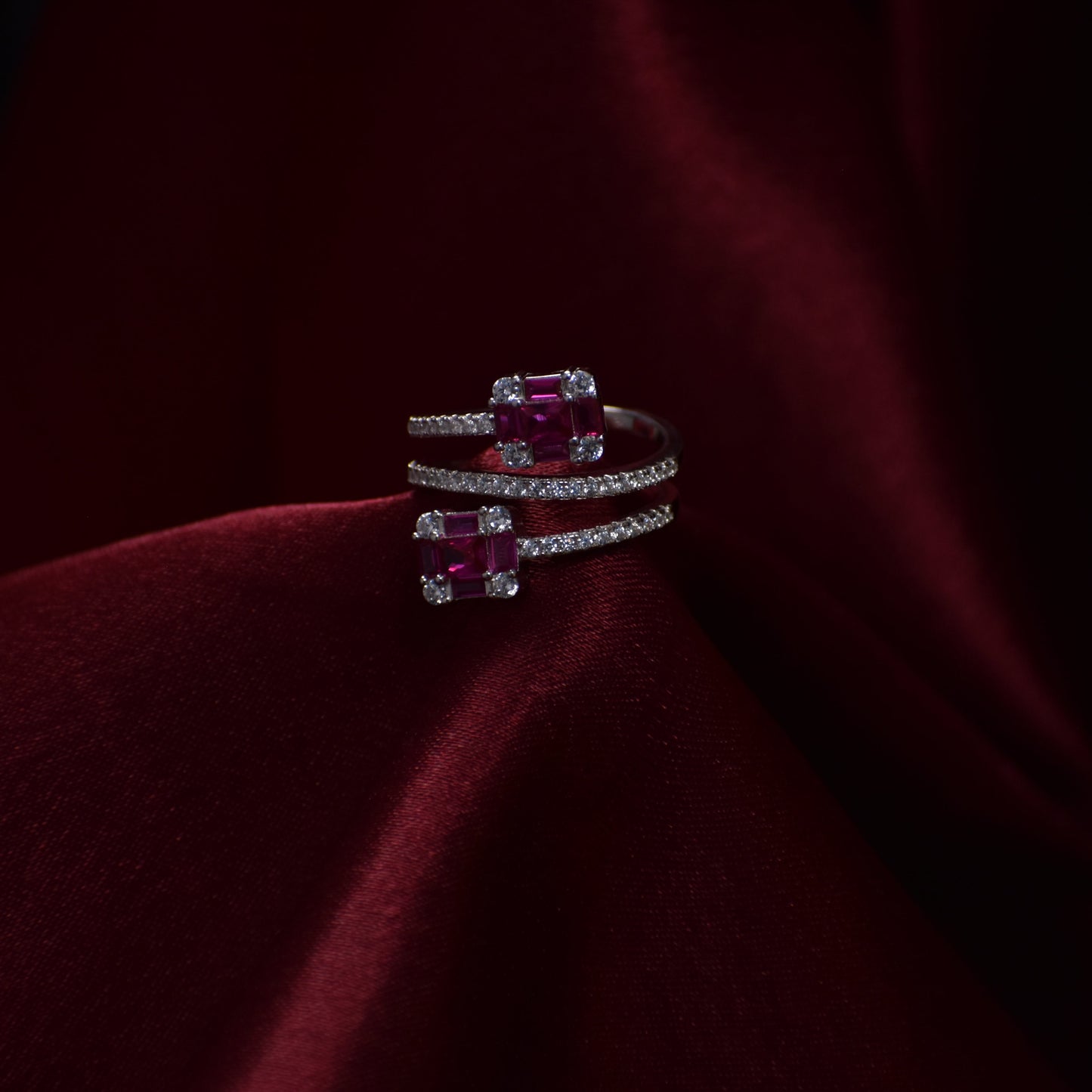 Double Ruby Embrace Spiral Ring