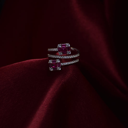 Double Ruby Embrace Spiral Ring