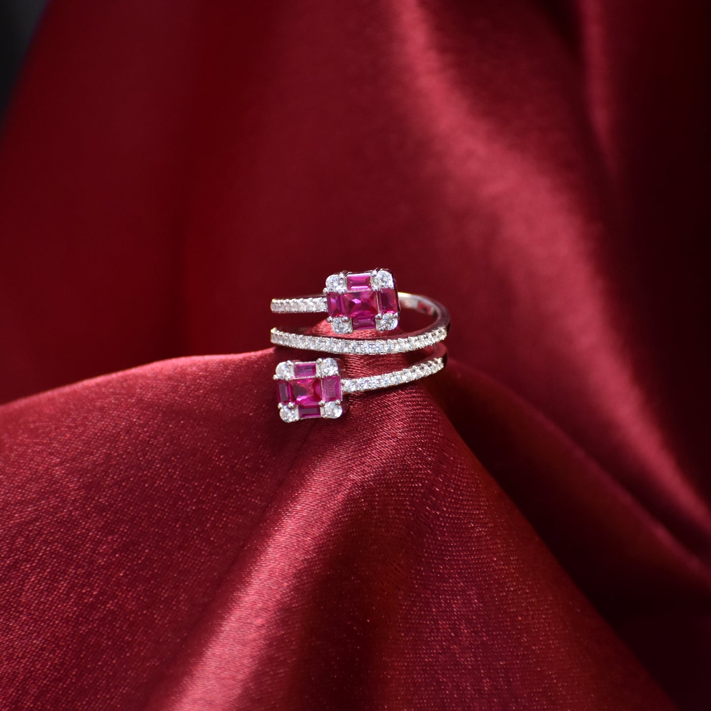 Double Ruby Embrace Spiral Ring