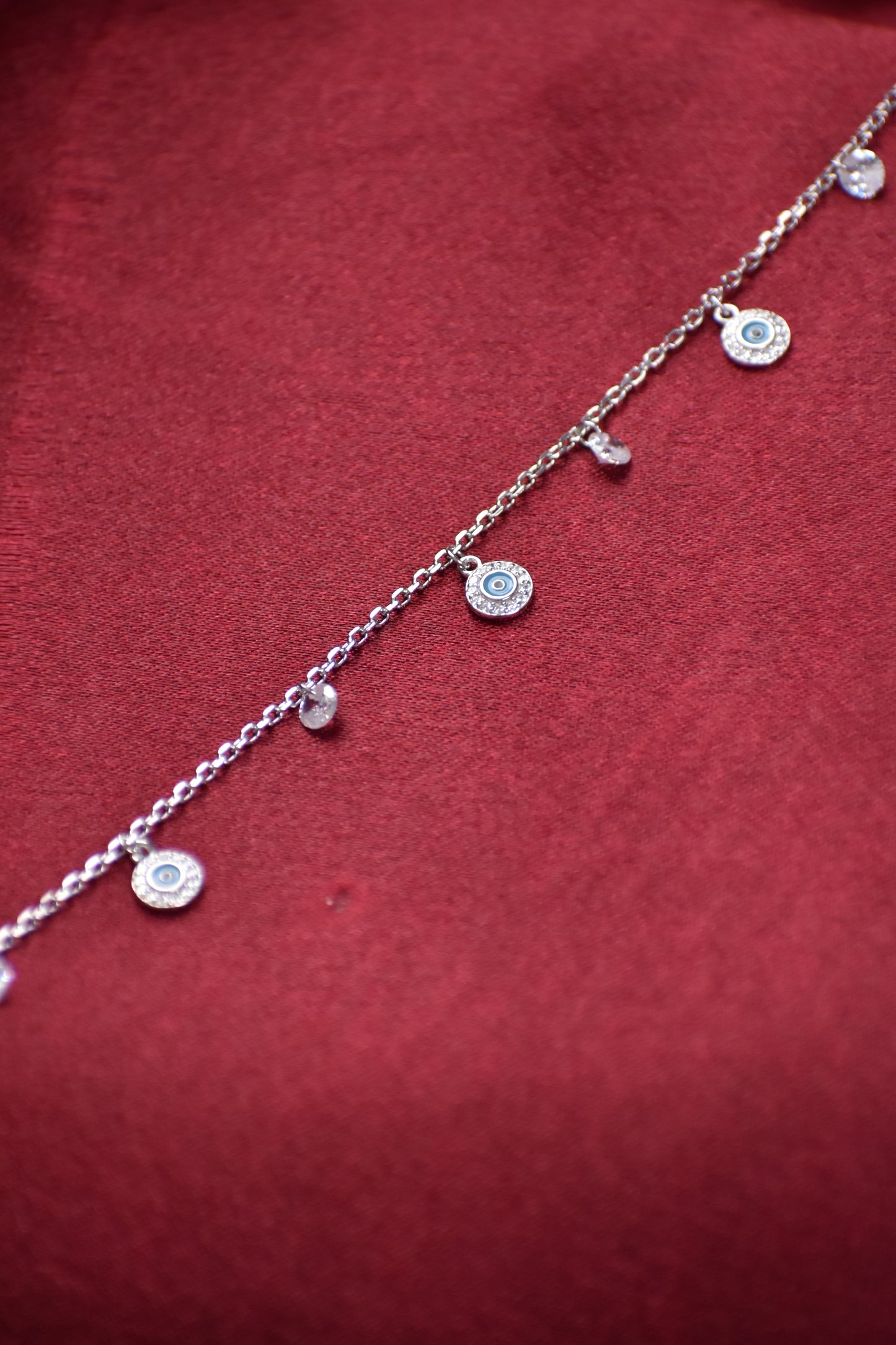 Silver Evil Eye & Sparkle Charm Bracelet