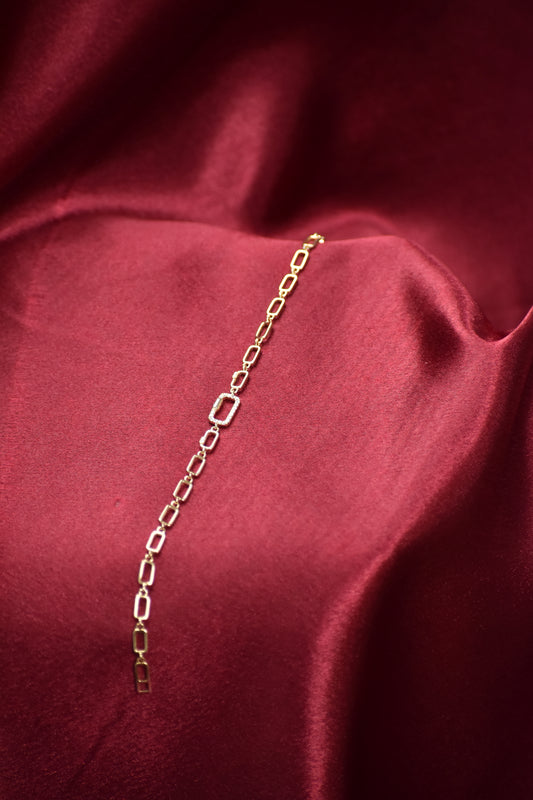 Gold Geometric Link Bracelet with Pavé Accent