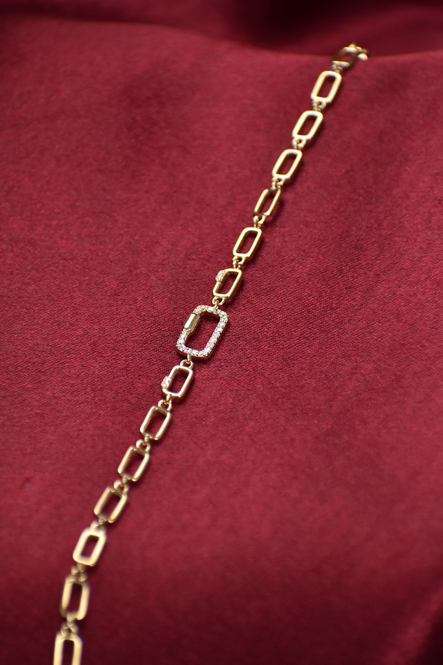 Gold Geometric Link Bracelet with Pavé Accent
