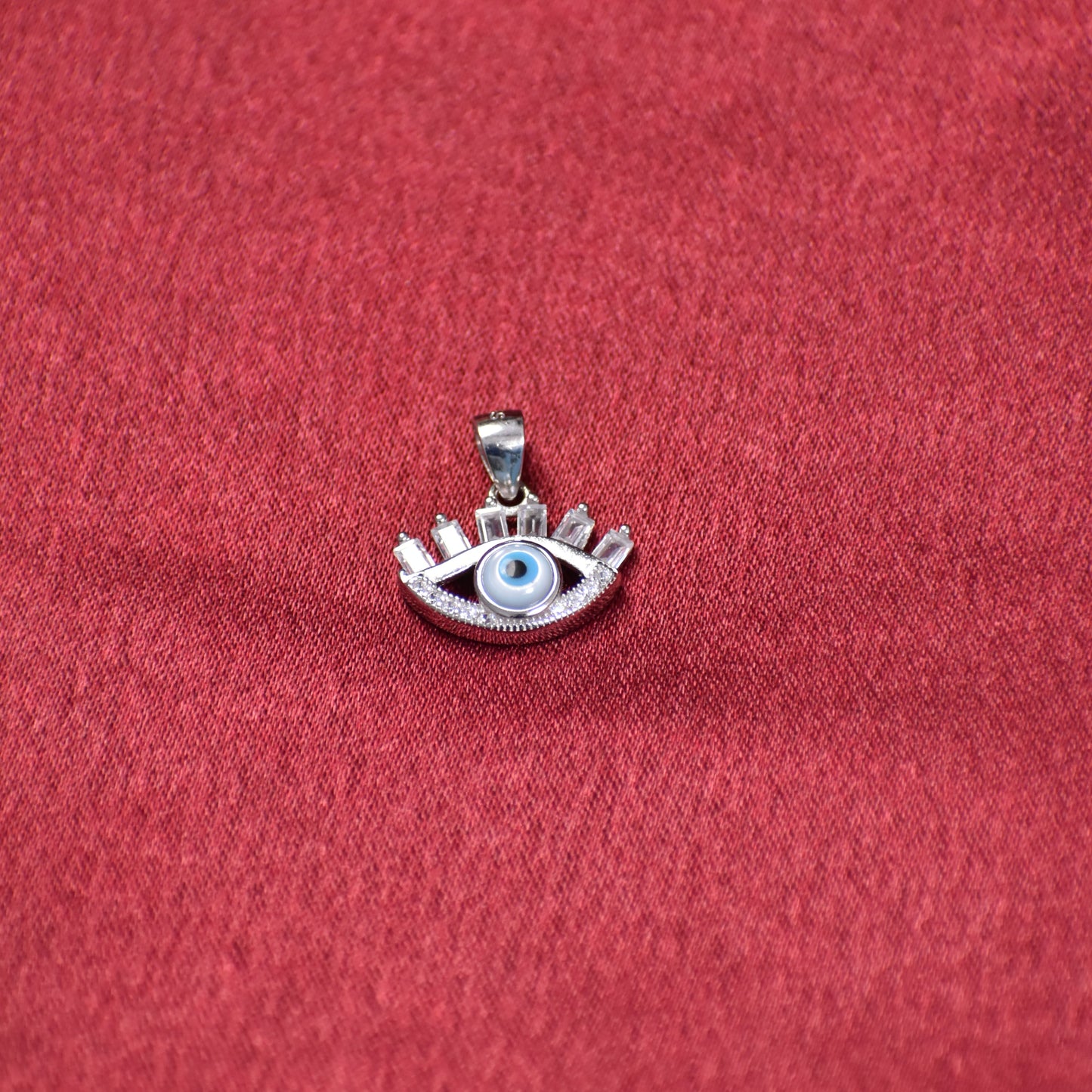Sterling Silver Evil Eye Pendant with CZ Accents