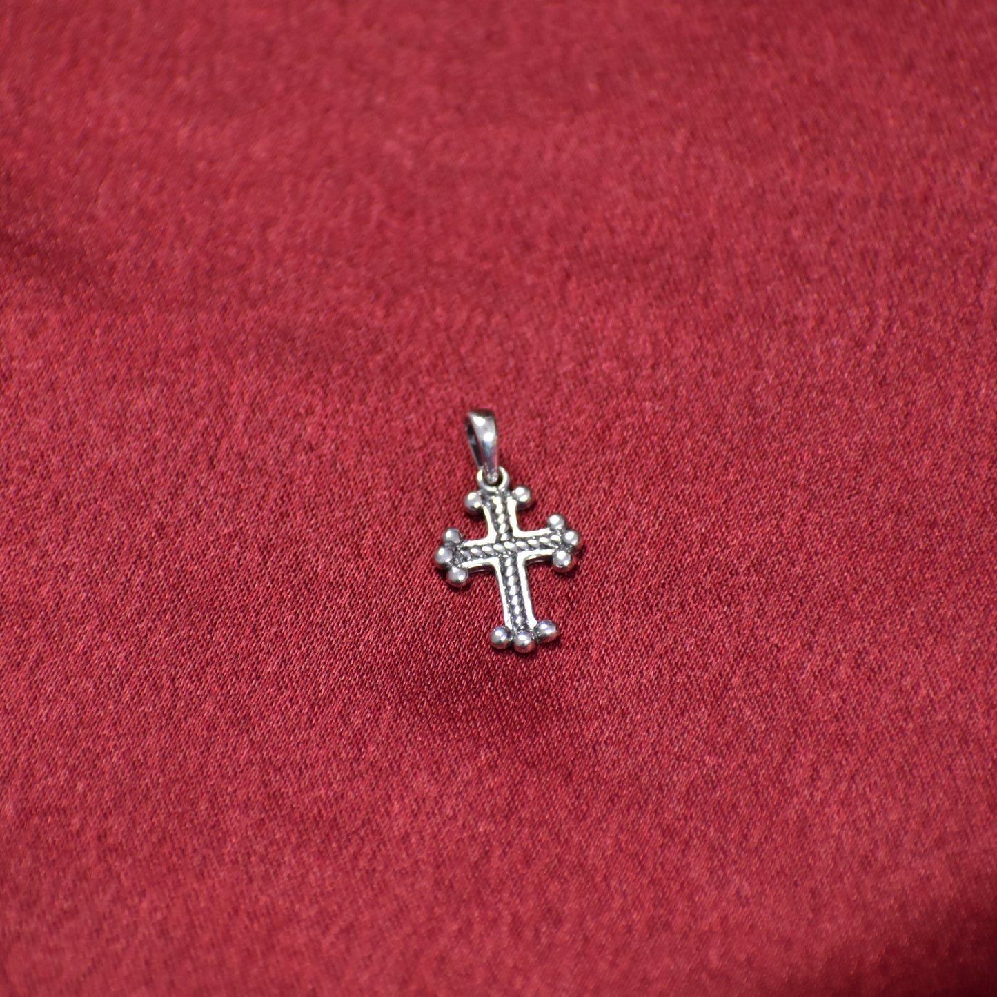 Ornate Beaded Cross Pendant – Sterling Silver