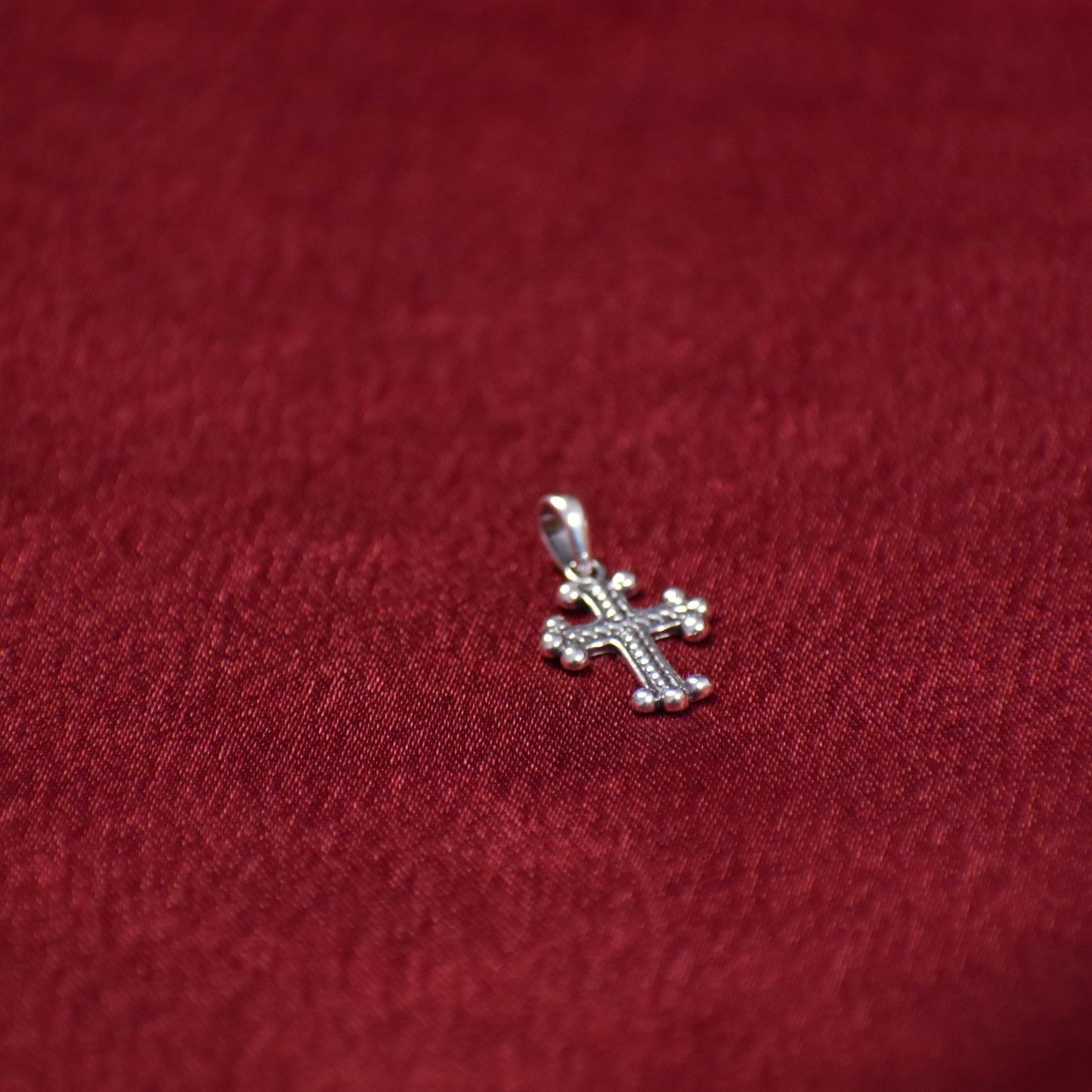 Ornate Beaded Cross Pendant – Sterling Silver