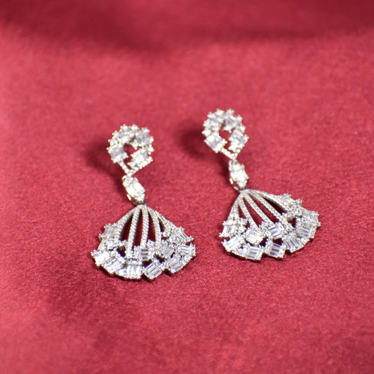 Glamorous Fan-Shaped Drop Earrings – Silver with Cubic Zirconia