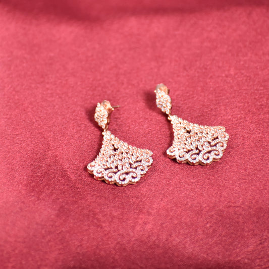 Rose Gold Filigree Fan Drop Earrings – Cubic Zirconia