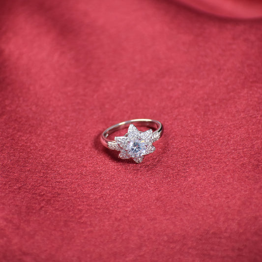 Snowflake Halo Diamond-Cut Ring – Sterling Silver