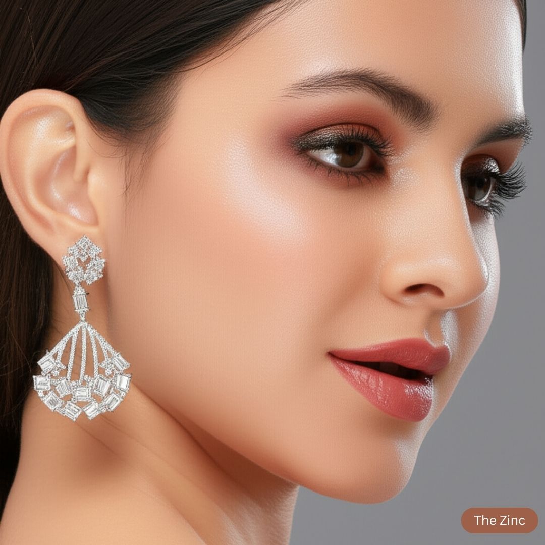 925 Sterling Silver Baguette Diamond Fan Earrings – Royal Sparkle for the Modern Diva
